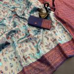 Prodigal Sky Soft Banarasi Tissue Silk Saree With Flamboyant Blouse Piece