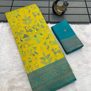 Staggering Yellow Soft Banarasi Tissue Silk Saree With Classy Blouse Piece