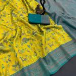Staggering Yellow Soft Banarasi Tissue Silk Saree With Classy Blouse Piece