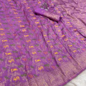 Lissome Lavender Soft Banarasi Silk Saree With Prominent Blouse Piece