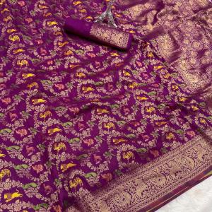 Lustrous Purple Soft Banarasi Silk Saree With Splendorous Blouse Piece