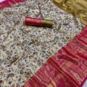 Whimsical Pista Kanjivaram Silk Saree With Charming Blouse Piece