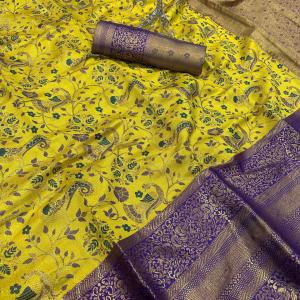 Surreptitious Yellow Kanjivaram Silk Saree With Prodigal Blouse Piece