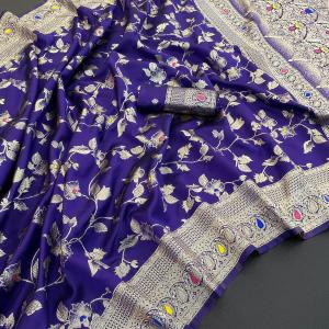 Woebegone Royal Blue Soft Banarasi Silk Saree With Demure Blouse Piece