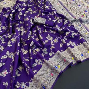 Majesty Royal Purple Soft Banarasi Silk Saree With Classy Blouse Piece