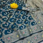 Enigmatic Rama Soft Banarasi Silk Saree With Adorable Blouse Piece