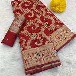 Enthralling Red Soft Banarasi Silk Saree With Redolent Blouse Piece