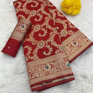 Enthralling Red Soft Banarasi Silk Saree With Redolent Blouse Piece