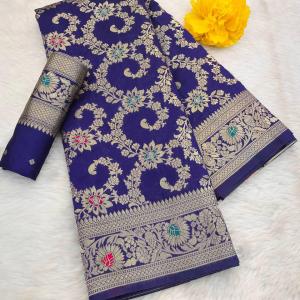 Winsome Royal Blue Soft Banarasi Silk Saree With Adorning Blouse Piece