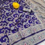 Winsome Royal Blue Soft Banarasi Silk Saree With Adorning Blouse Piece