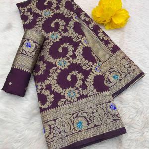 Seraglio Wine Soft Banarasi Silk Saree With Invaluable Blouse Piece