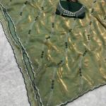 Ethnic Green Sequence Work Fandy Silk Saree With Glamorous Blouse Piece