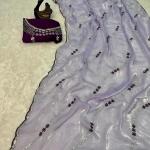 Stylish Lavender Sequence Work Fandy Silk Saree With Elegant Blouse Piece