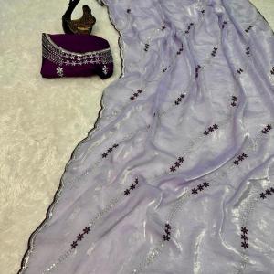 Stylish Lavender Sequence Work Fandy Silk Saree With Elegant Blouse Piece