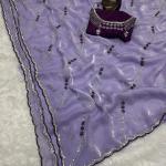 Stylish Lavender Sequence Work Fandy Silk Saree With Elegant Blouse Piece