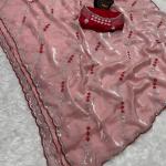 Seraglio Peach Sequence Work Fandy Silk Saree With Proficient Blouse Piece