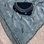 Ravishing Sky Sequence Work Fandy Silk Saree With Gorgeous Blouse Piece