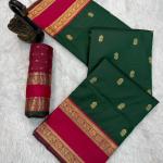 Vivacious Dark Green Soft Banarasi Kathpadar Silk Saree With Blooming Blouse Piece