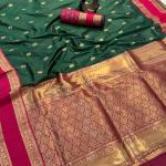 Vivacious Dark Green Soft Banarasi Kathpadar Silk Saree With Blooming Blouse Piece