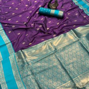 Lovely Purple Soft Banarasi Kathpadar Silk Saree With Dulcet Blouse Piece