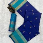 Seraglio Royal Blue Soft Banarasi Kathpadar Silk Saree With Ephemeral Blouse Piece