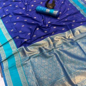 Seraglio Royal Blue Soft Banarasi Kathpadar Silk Saree With Ephemeral Blouse Piece