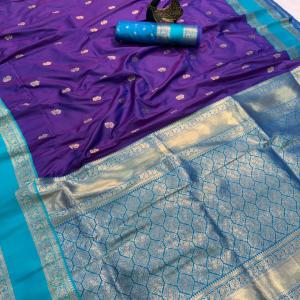 Enchanting Royal Purple Soft Banarasi Kathpadar Silk Saree With Girlish Blouse Piece