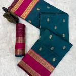 Majesty Teal Blue Soft Banarasi Kathpadar Silk Saree With Inspiring Blouse Piece