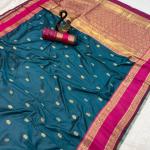 Majesty Teal Blue Soft Banarasi Kathpadar Silk Saree With Inspiring Blouse Piece