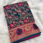 Scintillating Rama Soft Banarasi Silk Saree With Staggering Blouse Piece