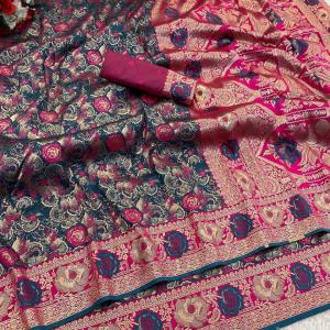 Scintillating Rama Soft Banarasi Silk Saree With Staggering Blouse Piece