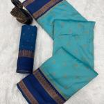 Fancifull Firozi Soft Banarasi Silk Saree With Sonorous Blouse Piece