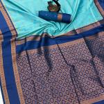 Fancifull Firozi Soft Banarasi Silk Saree With Sonorous Blouse Piece