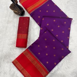 Traditional Purple Soft Banarasi Silk Saree With Assemblage Blouse Piece