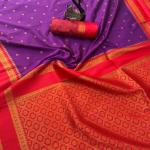 Traditional Purple Soft Banarasi Silk Saree With Assemblage Blouse Piece