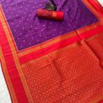 Traditional Purple Soft Banarasi Silk Saree With Assemblage Blouse Piece