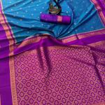 Sophisticated Teal Blue Soft Banarasi Silk Saree With Rhapsodic Blouse Piece