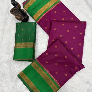 Impressive Wine Soft Banarasi Silk Saree With Lovely Blouse Piece