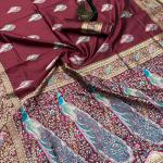 Nectarous Maroon Soft Banarasi Silk Saree With Deserving Blouse Piece