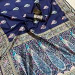 Snazzy Navy Blue Soft Banarasi Silk Saree With Stunner Blouse Piece