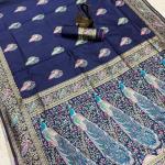 Snazzy Navy Blue Soft Banarasi Silk Saree With Stunner Blouse Piece
