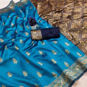 Stylish Firozi Soft Silk Saree With Fugacious Blouse Piece