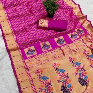Murmurous Dark Pink Paithani Silk Saree With Cynosure Blouse Piece