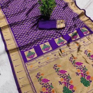 Pretty Royal Purple Paithani Silk Saree With Desiring Blouse Piece