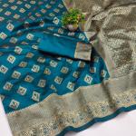 Prettiest Firozi Soft Silk Saree With Enticing Blouse Piece
