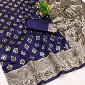 Unequalled Navy Blue Soft Silk Saree With Refreshing Blouse Piece