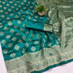 Symmetrical Rama Soft Silk Saree With Elegant Blouse Piece