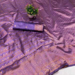Stylish Lavender Soft Silk Saree With Intricate Blouse Piece