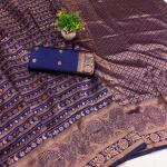 Engaging Navy Blue Soft Silk Saree With Serendipity Blouse Piece