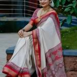 Pretty Beige Digital Printed Dola Silk Saree With Alluring Blouse Piece